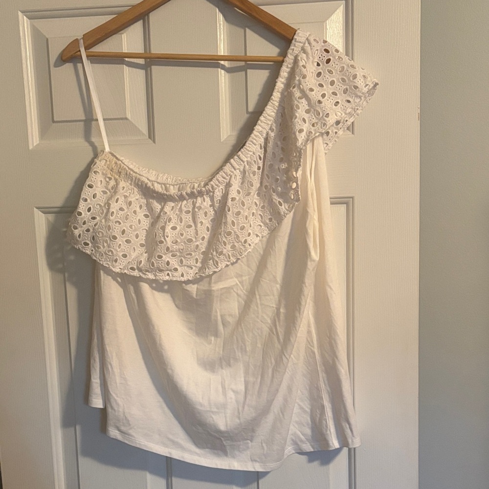 LOFT White Eyelet Ruffle Blouse